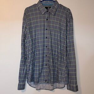 Butter Cloth Long Sleeve Button Down Shirt Size XL EUC Checkered Blue/White/Teal